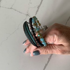 Boutique set of three bangles - aqua and copper colored.